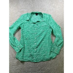 Ann Taylor Womens‎ Size 2 Green Polk Dot Long Sleeve Button Up Collard Blouse